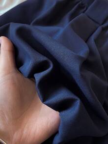 Muvela Navy Blue Adjustable Waist Elastic Waistband Side Pocket Stylish Women Pleated Shorts, Modern Retro College Style, Spring/Summer - Blue - View 7