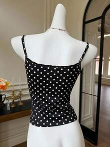 SHEIN Áo hai dây cho bé gái tuổi teen, phối chấm bi tương phản và viền hình bướm. - màu đen - Xem 3