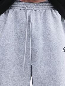 SUMWON Men Heathered Sweatshorts With Logo Branding Casual Loose Fit Summer Basketball Comfort Drawstring - Grey - View 7