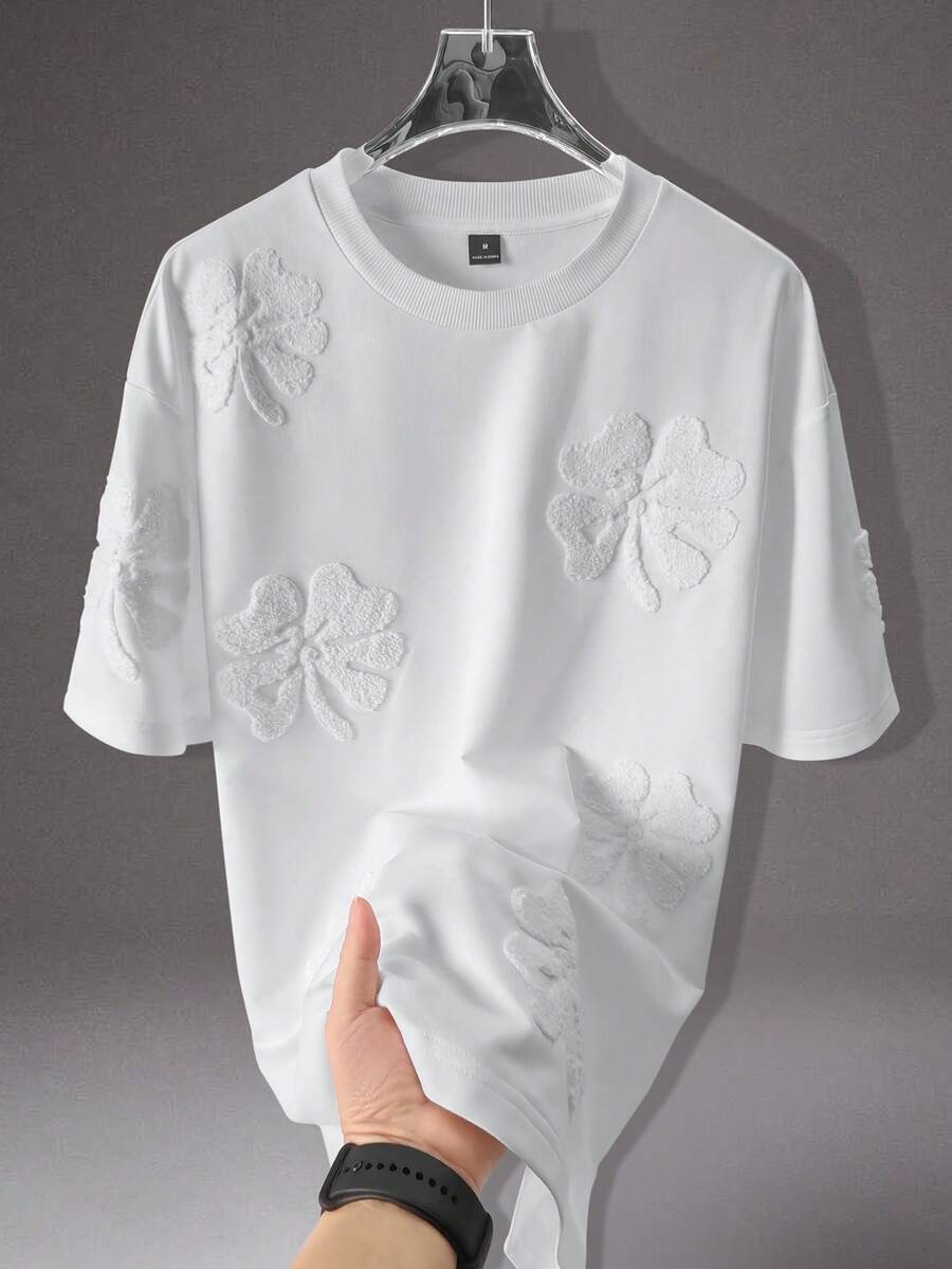 STYNVO 男士纯色圆领贴布短袖休闲T恤 - 白色 - 查看 1