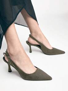 Mnmlis 女士后系带气质优雅简约高跟鞋 - 軍綠色 - 查看 10