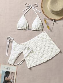 Swim Mod Bộ bikini 3 mảnh màu trắng có họa tiết, đồ bơi rời kiểu spa nghỉ dưỡng với chân váy ôm sát cho kỳ nghỉ biển. - trắng - Xem 6