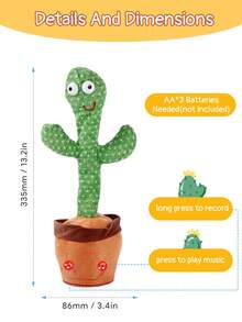 Teckwe Dancing Cactus Talking Mimicking Toy For Kids, Repeats What You Say, Cactus Plush Toy With USB Chargeable - Green - View 6