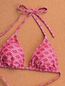 Swim Mod Women's Pink 2-Piece Bikini Set Spaghetti Strap Halter Neck High Cut Swimwear For Summer,Boho Beach Vacation,Holiday,Modest Tanning Bathing Suits - Hot Pink - View 4