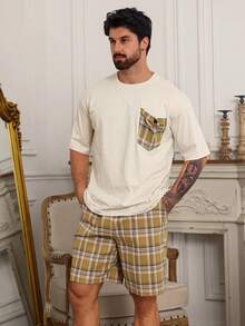 DAZY Conjunto de pijama de manga corta y pantalón corto a juego para hombre de verano - Multicolor - Ver 1