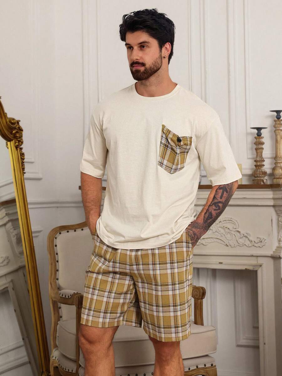DAZY Conjunto de pijama de manga corta y pantalón corto a juego para hombre de verano - Multicolor - Ver 1