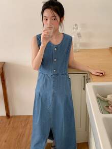 DAZY 少女无袖牛仔连衣裙 - 藍色 - 查看 5