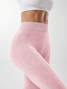 Slayform Slayform 1pc Washed Lotus Root Powder Color Sports Leggings,Tight-Fitting V-Waist Long Pants,Seamless Knit High Elasticity Comfortable Yoga Fitness Casual - Dusty Pink - View 7