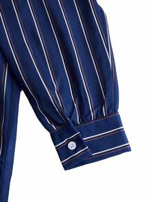 Vaclyn Women's Striped Fish Print Long Sleeve Button-Up Shirt And Pants Casual Suit - Royal Blue - View 3