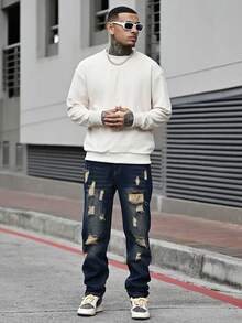 Devon Thys Men's Outdoor Casual Straight Leg Distressed Blue Jeans, Autumn/Winter - Dark Wash - View 6