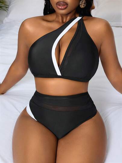 Slaydiva 大码撞色镂空泳装套装