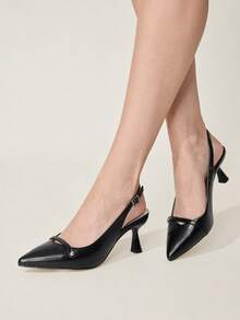 CUCCOO CHICEST Giày cao gót nữ cổ điển màu đen, mũi nhọn, gót thấp, hở gót. - màu đen - Xem 5