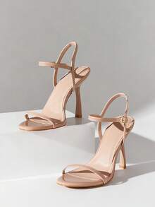 SHUZIA Giày sandal quai mảnh buộc dây cao gót nhọn tối giản thanh lịch dành cho nữ - Màu be - Xem 8