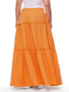 Solavibe 大码休闲纯色前系结荷叶边下摆半身裙 - 橘色 - 查看 4