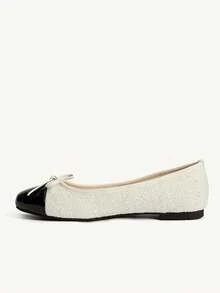 CUCCOO CHICEST Zapatos de mujer para primavera y verano, cómodos y fáciles de usar, con lazo, punta redonda, tacón plano, tacón bajo, combinación de tela y unicolor. Zapatos planos para uso diario y citas - Blanco - Ver 4