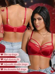 DesireSculpt 1件装女士红色钢圈加厚聚拢文胸 - 紅色 - 查看 5