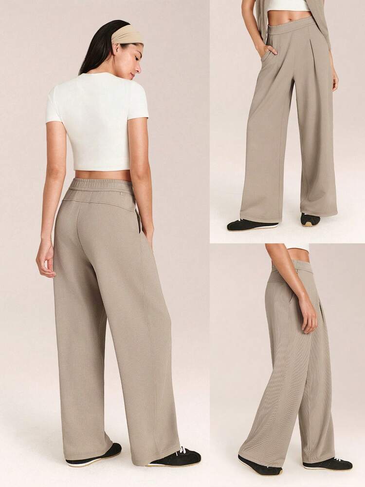 Spodnie sportowe z szerokimi nogawkami, ściągaczem, wbudowanym regulowanym ściągaczem w pasie i kieszeniami bocznymi, do codziennego noszenia na co dzień, jesień i zima