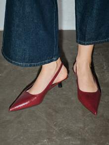 4厘米酒红色高跟鞋，派对礼服鞋，套穿式尖头细高跟鞋，优雅，猫跟鞋 - 紅色 - 查看 2