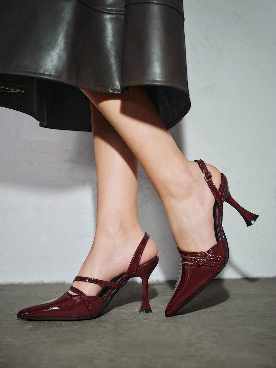 Bholvia 9cm spitze Elegante Weinglasabsatz Damen Weinrot High Heels, Spiegel PU Leder Riemen hinten leicht zu tragen, sexy weinrote High Heels, bequem & vielseitig für Alltag/Party/Weihnachten/Valentinstag/Date/Ball/Büro, rote Sohlen Absätze - Bordeaux - Übersicht 1