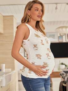 SHEIN Maternity Casual Cute Bear Print Camisole For Summer - White - View 5