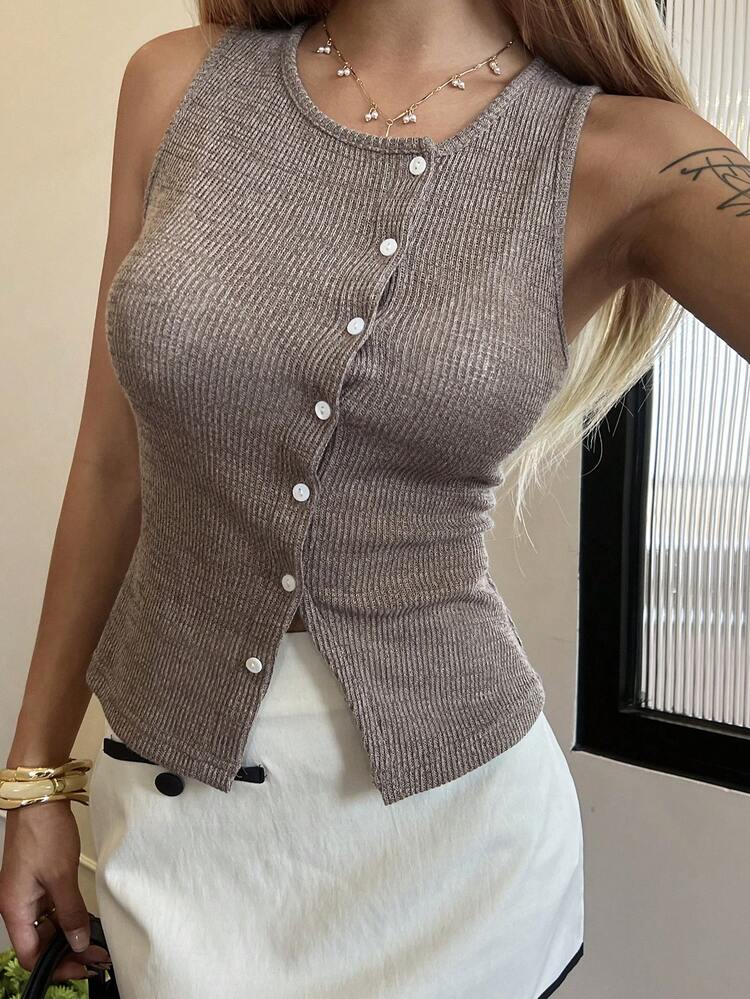 Women's Textured Ribbed Asymmetric Sleeveless Casual Summer Top