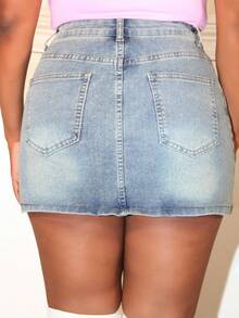 Steph T Falda vaquera con tirantes para mujer con bolsillo delantero cubierto, informal, shorts con falda - Azul - Ver 2