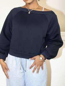 Steph T Women Off Shoulder Long Sleeve Sweatshirt,Long Sleeve Tops,Fall Clothes - Navy Blue - View 3