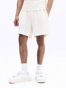 SUMWON Cream Textured Ribbed Tank Top With Matching Drawstring Shorts Summer Co-Ord Set Sleeveless Casual Outfit - Apricot - View 4