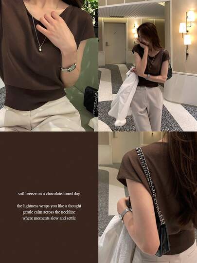 DAZY Women's Relaxed Fit Crew Neck Basic Knit Top