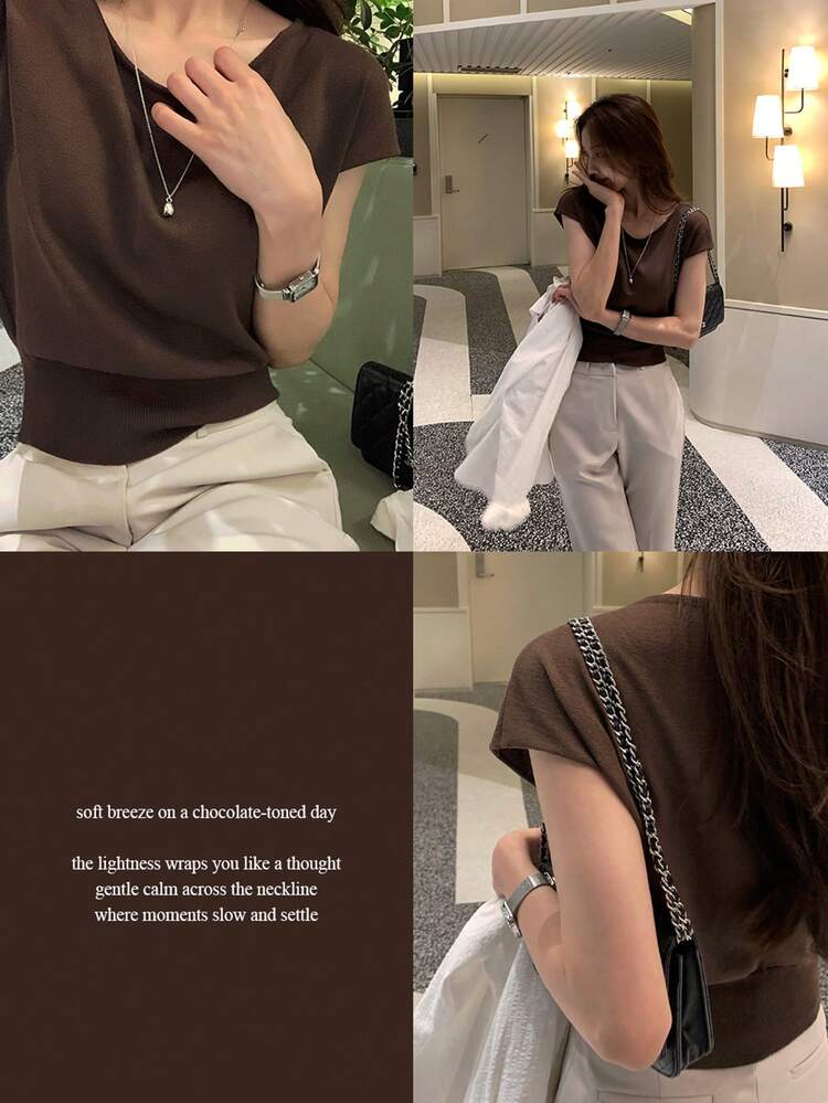 Women's Relaxed Fit Crew Neck Basic Knit Top Summer