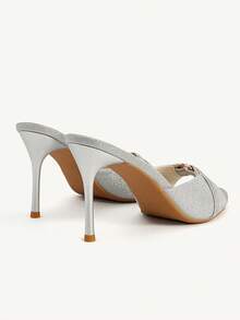 CUCCOO CHICEST 女士鞋履春夏新款闪亮水钻尖头细高跟鞋9厘米女士高跟凉鞋优雅气质银色亮面约会派对 - 銀色 - 查看 4