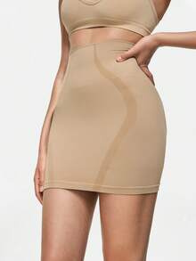 SHAPORA 无缝高腰塑身裙，带安全短裤，性感紧身包臀裙，提拉塑形腰部连衣裙 - 杏色 - 查看 5