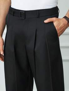 HUEFORM 男士休闲高品质弯腰复古宽松长裤，适合居家、通勤穿着，直筒宽松版型。 - 黑色 - 查看 3