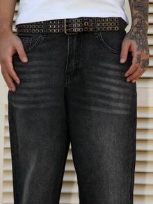 Manfinity Hypemode Quần jeans denim nam dáng rộng, màu xám ombre, thích hợp cho mọi mùa. - Xám - Xem 4
