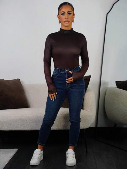 SAYEHFBABY Body de manga larga con cuello Mao y efecto degradado para mujer