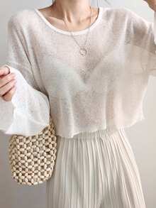 DAZY Loose Fit Sheer Lightweight Long Sleeve Women Oversized T-Shirt - White - View 1