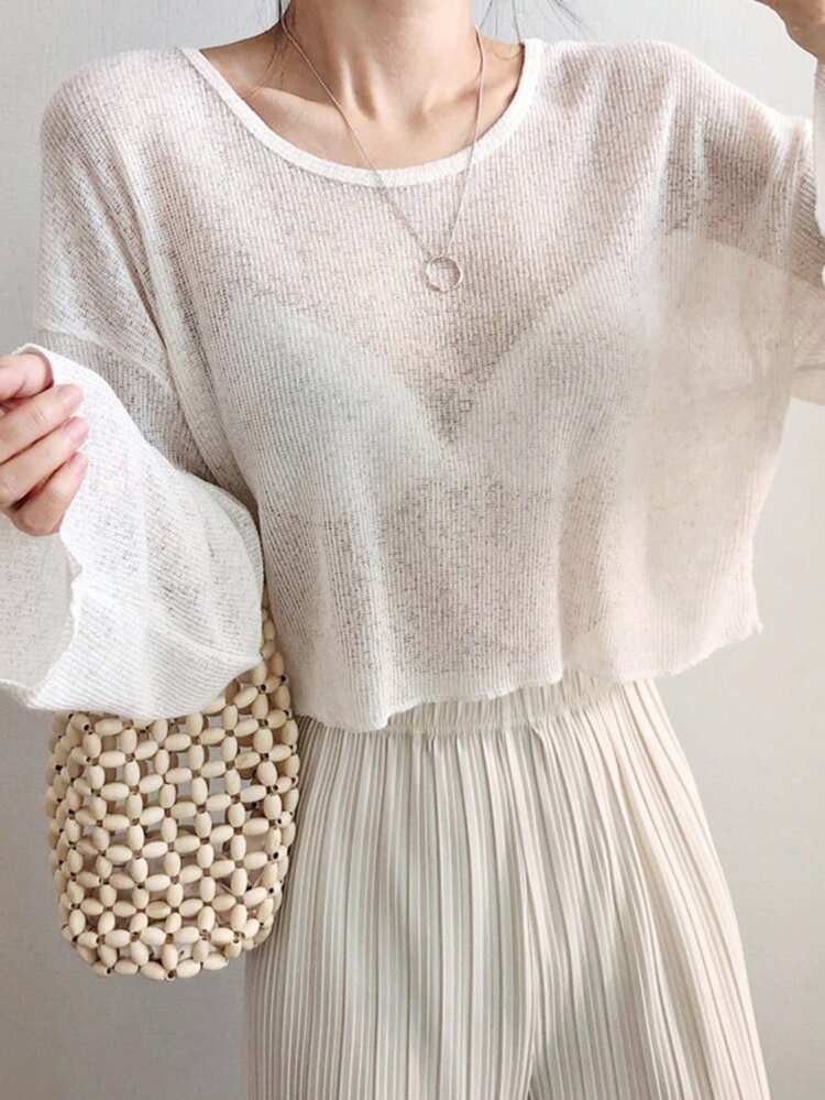 Loose Fit Sheer Lightweight Long Sleeve Women Oversized T-Shirt