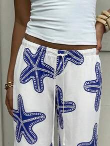 Aloruh 2026年春夏女装低腰休闲海星印花裤 - 藍色 - 查看 10