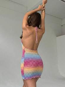Aloruh Đầm dệt kim ôm sát người kiểu ombre dây mảnh dành cho nữ, mẫu mới mùa Xuân/Hè, đầm dự tiệc gợi cảm cho mùa lễ hội. - Nhiều màu - Xem 2