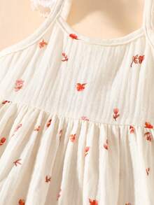 Newborn Baby Girl Cute Printed Strap Dress - White - View 4