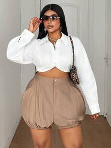 Maweii Quần short cỡ lớn kiểu retro họa tiết hoa, dáng ôm vừa vặn, thời trang. - Màu Khaki - Xem 6