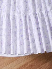 SHEIN Sparklyn Bộ đồ mùa hè, phong cách Bohemian, mềm mại, dành cho bé gái tuổi teen gồm áo thun ngắn tay màu trơn đính ngọc trai giả và chân váy xếp ly in hoa, màu tím nhạt, 2 món, váy trẻ em màu tím hoa cà, váy bé gái màu tím pastel, váy trẻ em màu oải hương. - Màu tím - Xem 6
