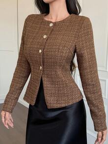 DAZY 收腰A字优雅办公衬衫，春夏款 - 棕色 - 查看 3