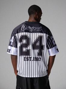 STYNVO 男士字母条纹印花V领休闲短袖T恤，夏季款 - 彩色 - 查看 2