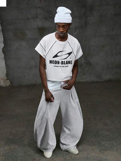 NEON BLANC Quần nỉ nam dáng casual xếp ly thêu họa tiết có túi