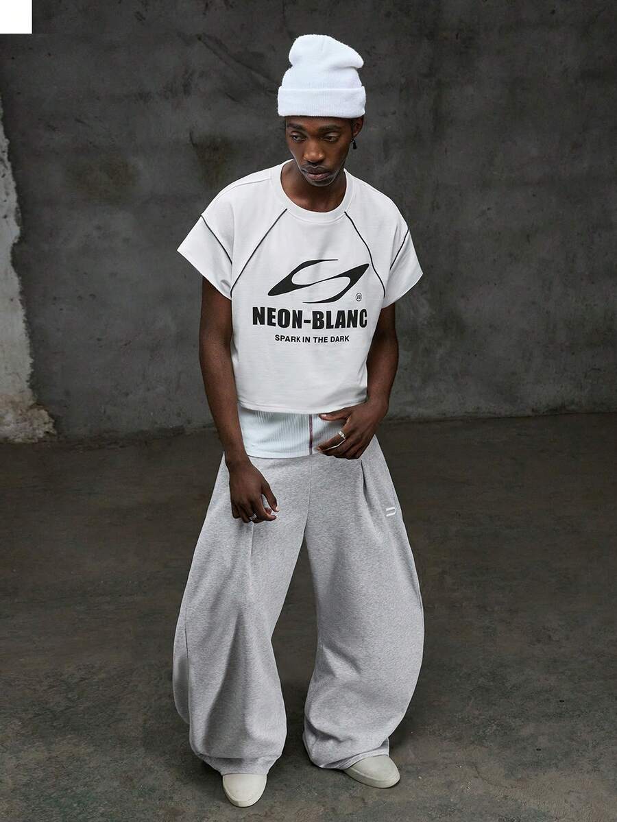 NEON BLANC 男士休闲褶裥刺绣口袋运动裤 - 灰色 - 查看 1