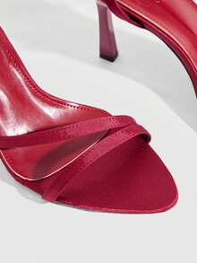 CUCCOO SZL Sandalias de tacón alto minimalistas ajustables de color granate para mujer, para uso casual diario, zapatos de primavera, vacaciones de primavera, Pascua y baile de graduación - Rojo - Ver 5