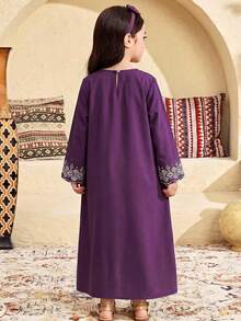 SHEIN Young Girl Geometric Pattern Long Sleeve Loose Dress - Purple - View 8