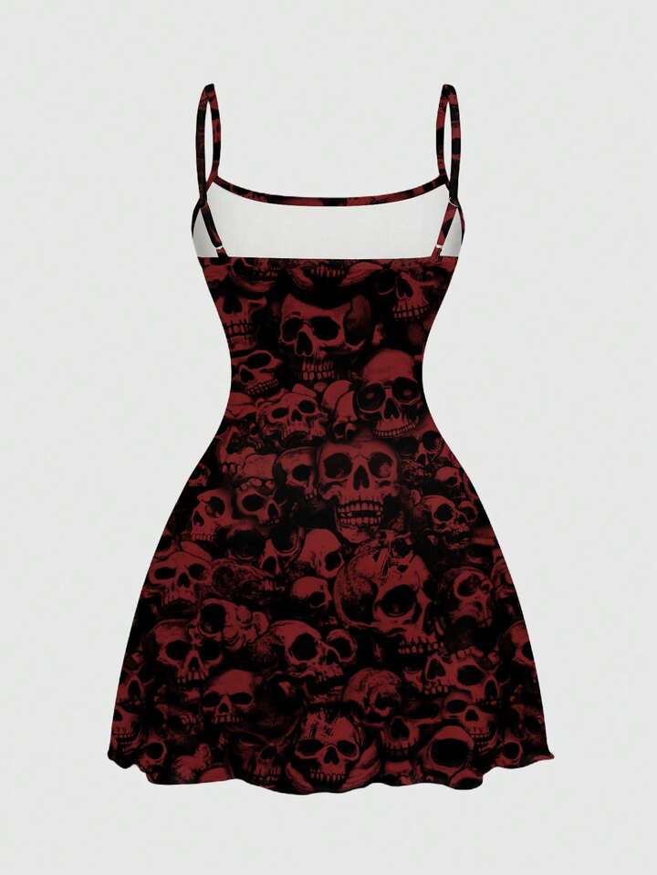 red skeleton dress Our Gothic Goth Skeleton Print Sexy Spaghetti Strap Mini Dress For Women,  Spring/Summer Night Out Red And Black is such a vibe
