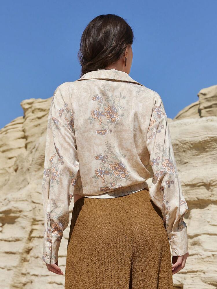 Women's Bohemian Style Floral Tie-Dye Print Drop Shoulder Loose Long Sleeve Blouse, Suitable For Spring And Autumn